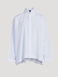 Double Stand Collar Shirt Box Check Print