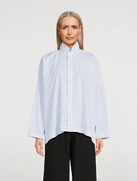 Double Stand Collar Shirt Box Check Print
