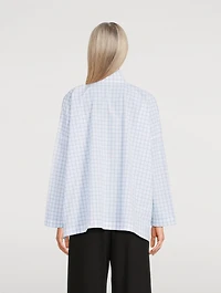 Double Stand Collar Shirt Box Check Print