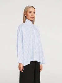 Double Stand Collar Shirt Box Check Print
