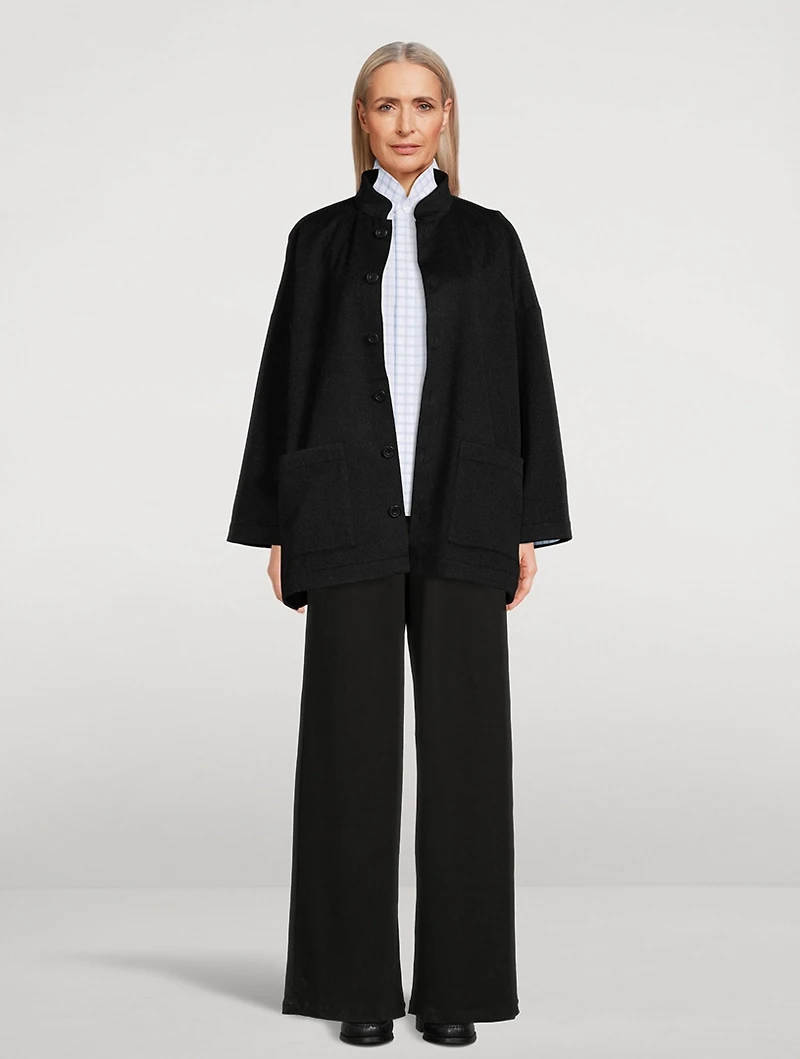 Double Stand Collar Shirt Box Check Print