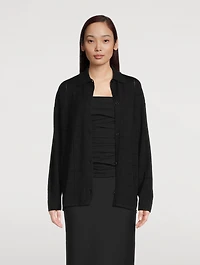 Grid Pointelle Knit Button-Front Sweater