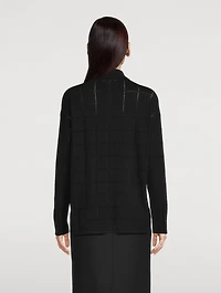 Grid Pointelle Knit Button-Front Sweater