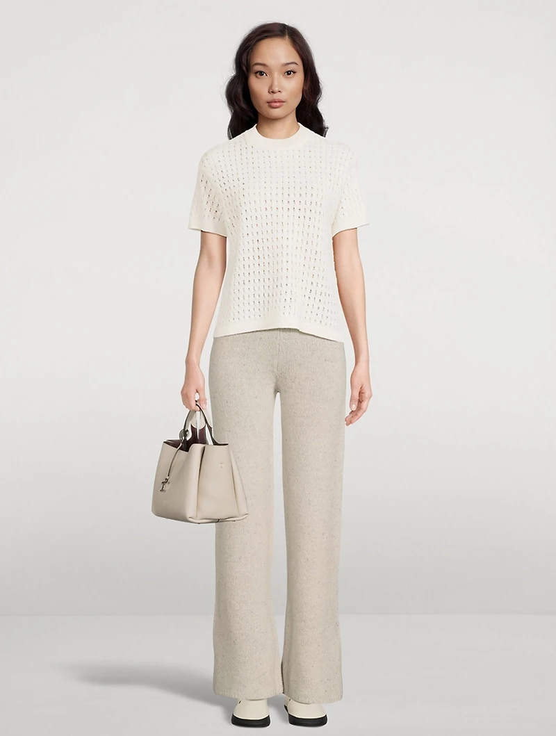 Cashmere Cable Pointelle Knit Short-Sleeve Sweater