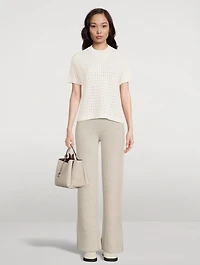 Cashmere Cable Pointelle Knit Short-Sleeve Sweater