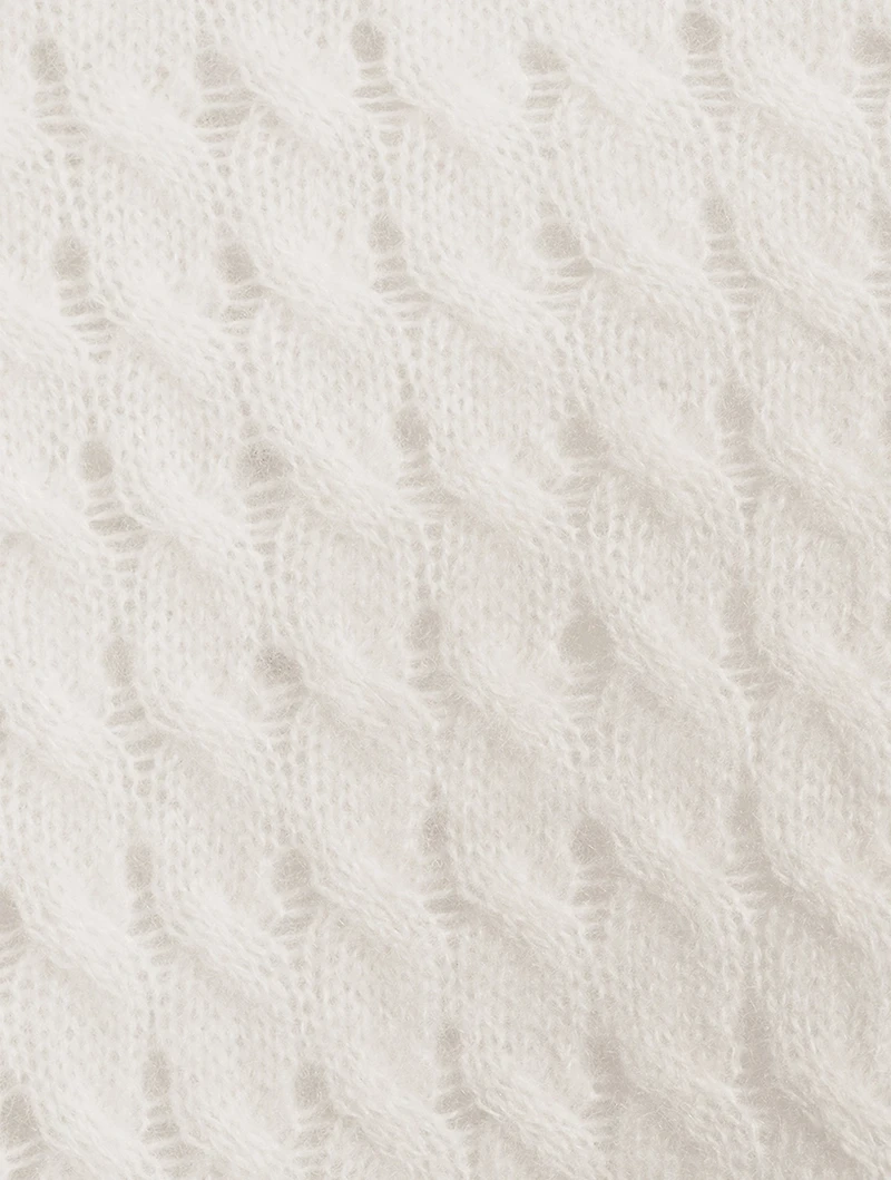 Cashmere Cable Pointelle Knit Short-Sleeve Sweater