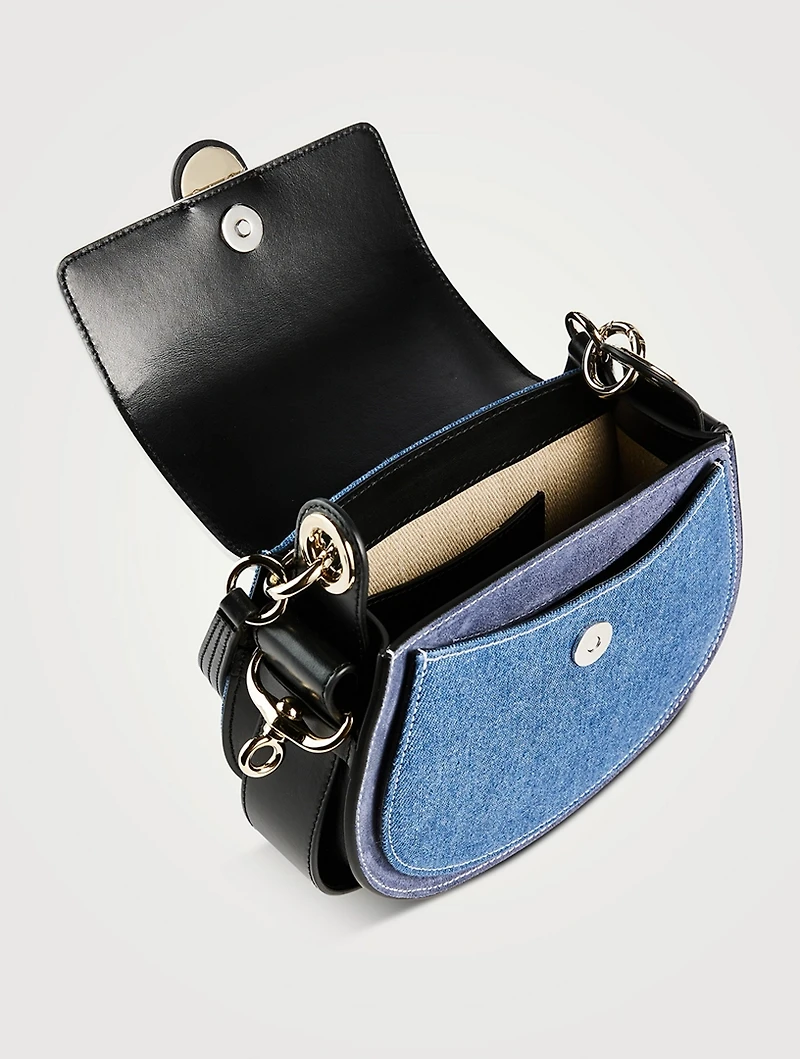 Tess Denim And Suede Saddle Bag