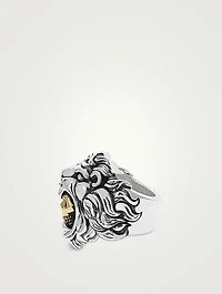 Silver Lion And Skull Ring