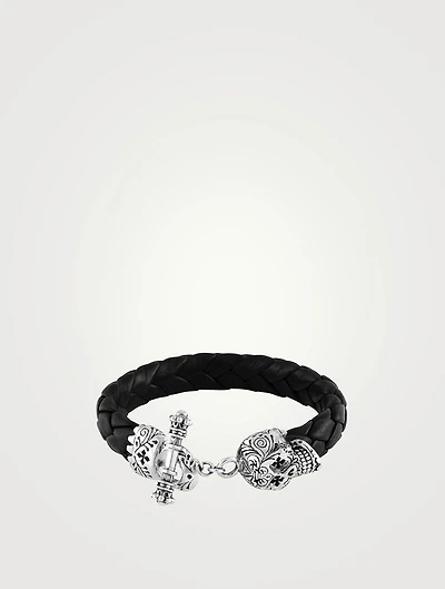 Small DOTD Skull Leather Braided Bracelet