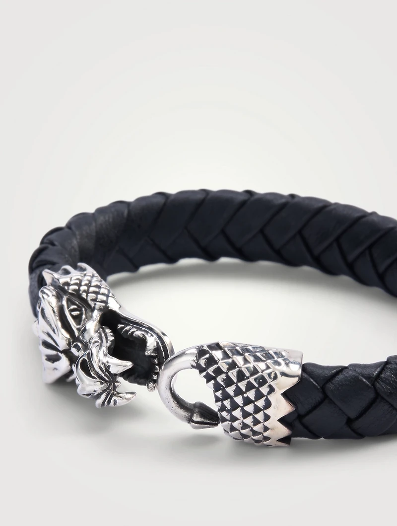 Large Silver Dragon Leather Bracelet