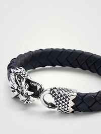 Large Silver Dragon Leather Bracelet