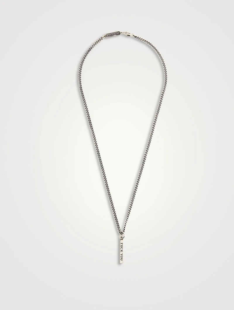 Silver F You Bar Pendant Necklace