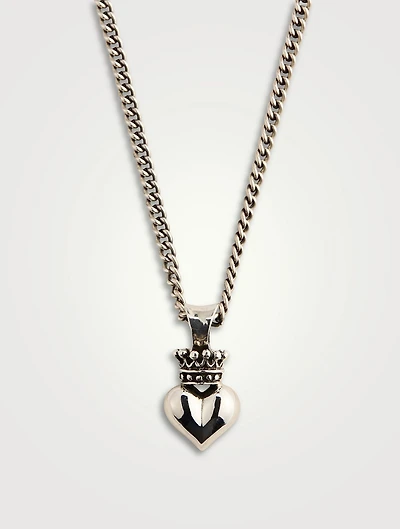 Silver 3D Crowned Heart Pendant Necklace