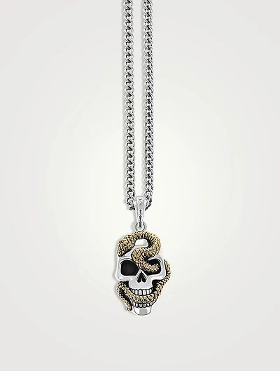 Large Two-Tone Skull And Snake Pendant Necklace