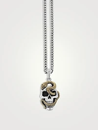 Large Two-Tone Skull And Snake Pendant Necklace