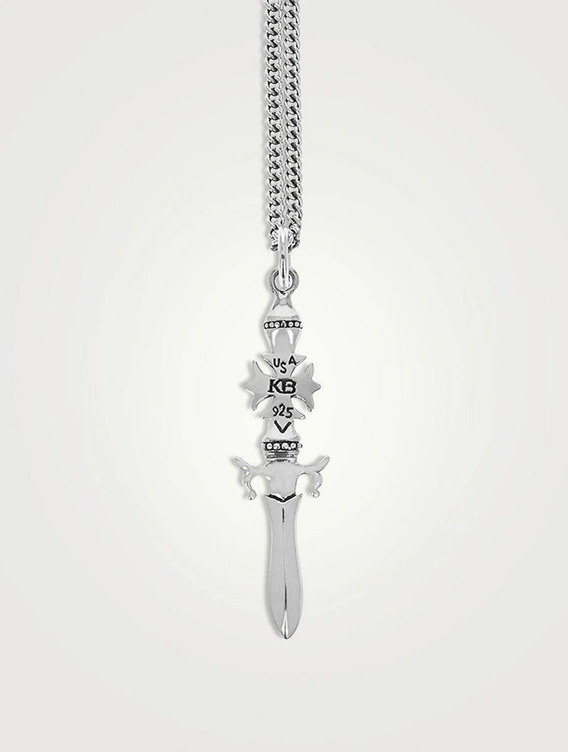Small Silver Gothic Cross Dagger Pendant Necklace