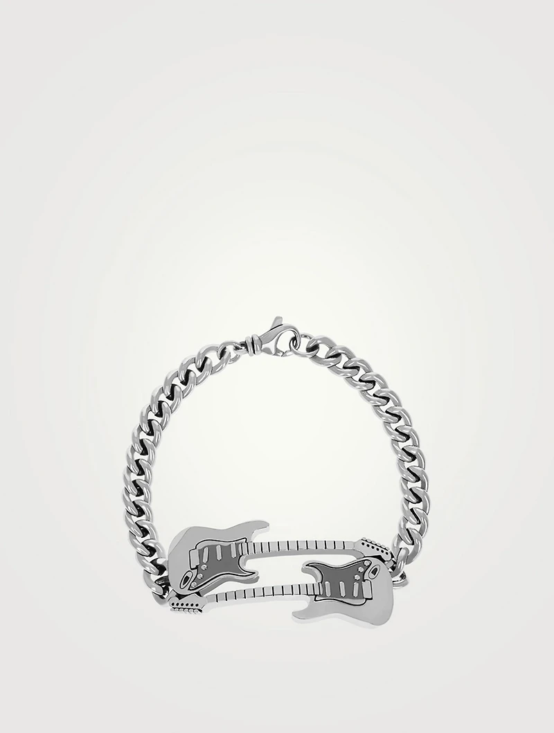 Silver Double Guitar Curb Link Bracelet