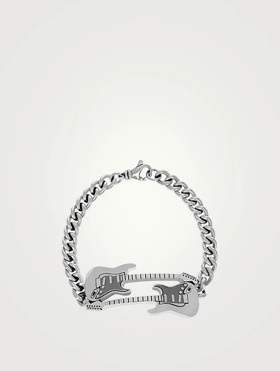 Silver Double Guitar Curb Link Bracelet