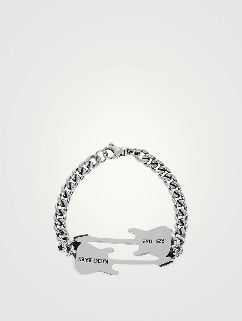 Silver Double Guitar Curb Link Bracelet