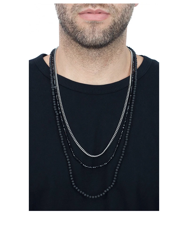 Lava Rock, Spinel And Curblink Chain Triple Strand Necklace