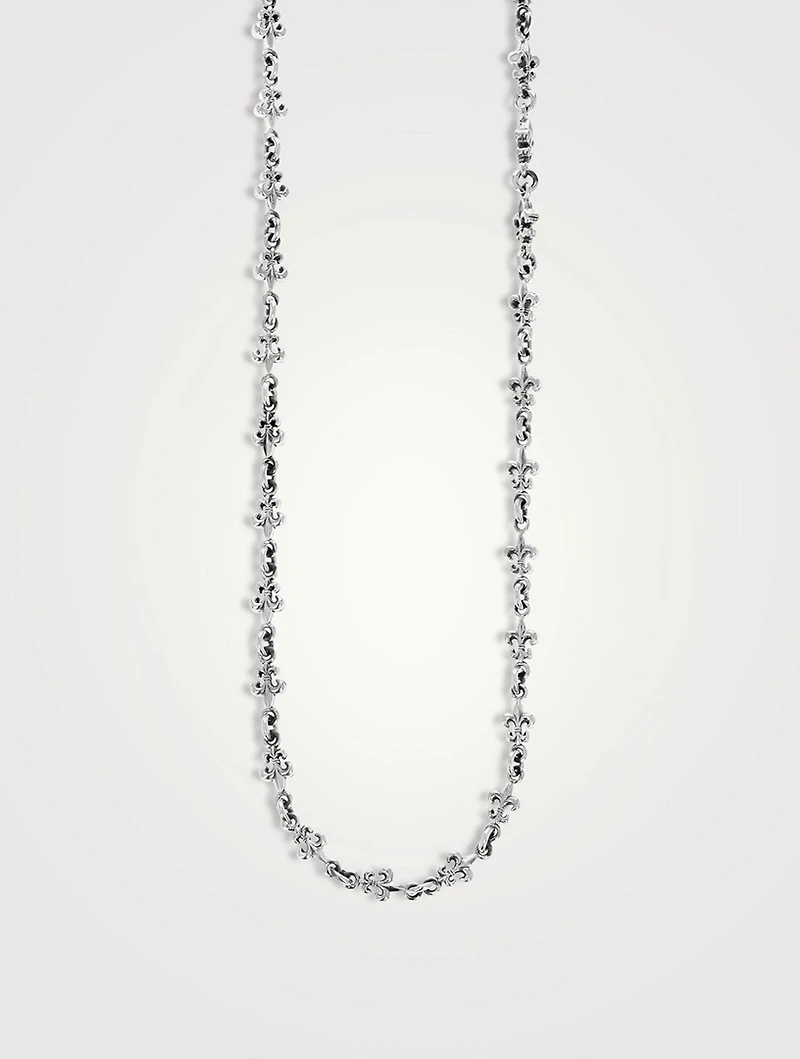Small Silver Fleur De Lis Chain Necklace