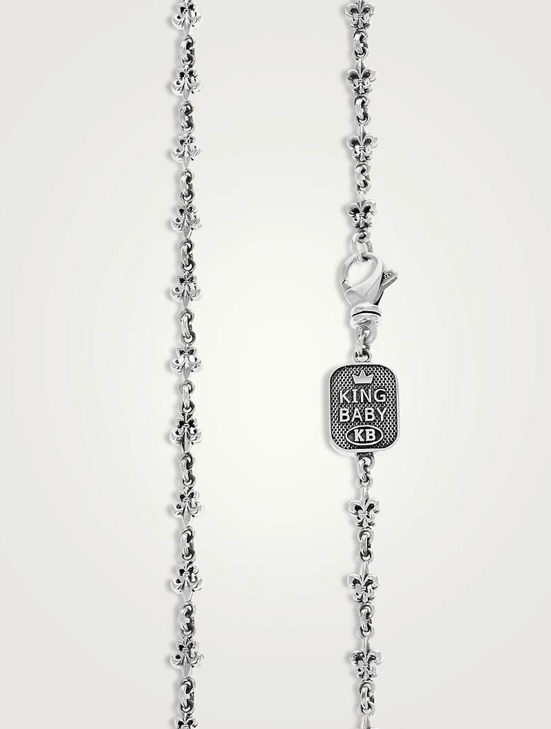 Small Silver Fleur De Lis Chain Necklace