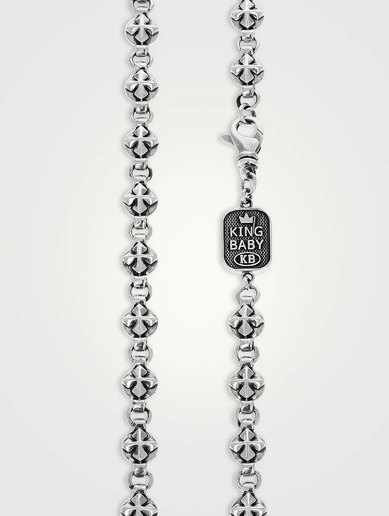 Silver Round MB Cross Link Chain Necklace
