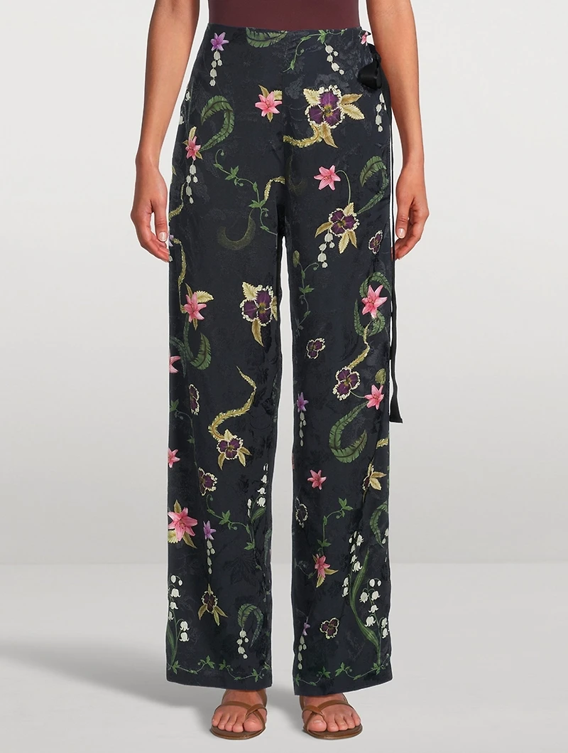 Memoria Tesoro Floral Jacquard Wide-Leg Trousers