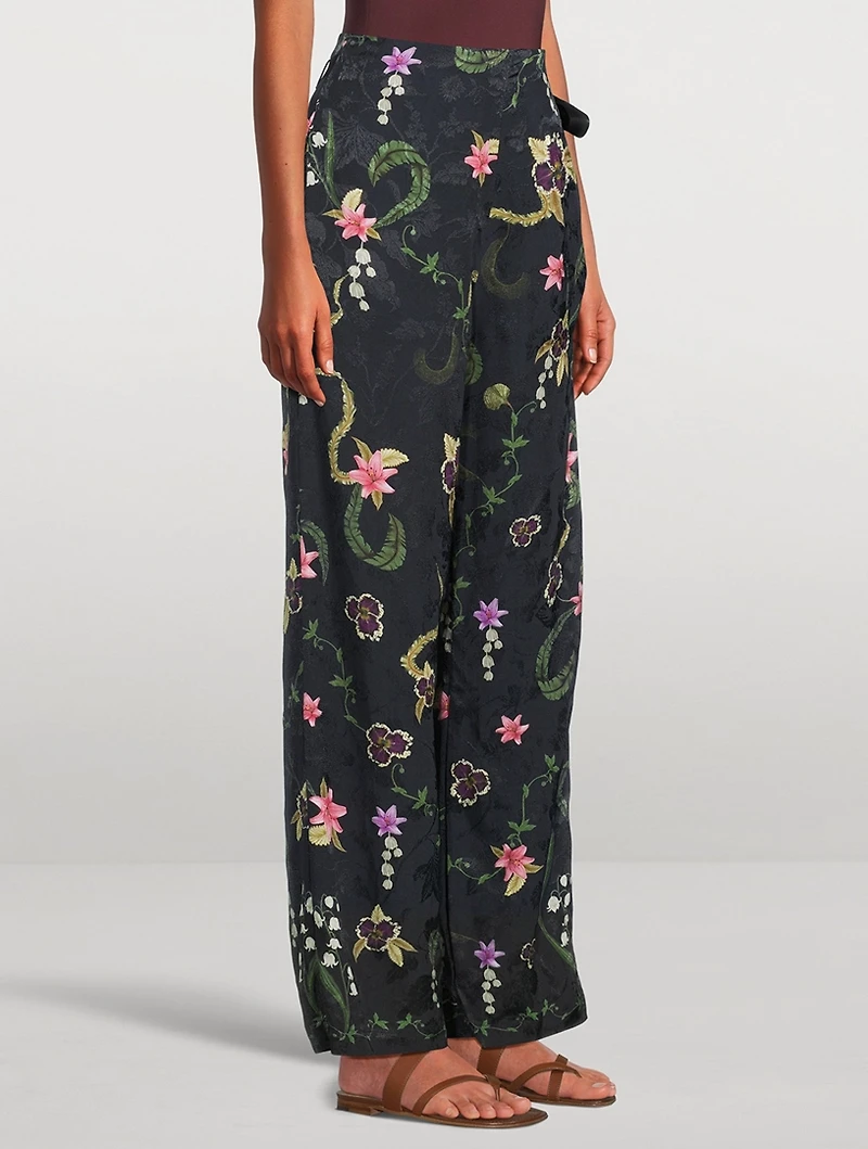 Memoria Tesoro Floral Jacquard Wide-Leg Trousers