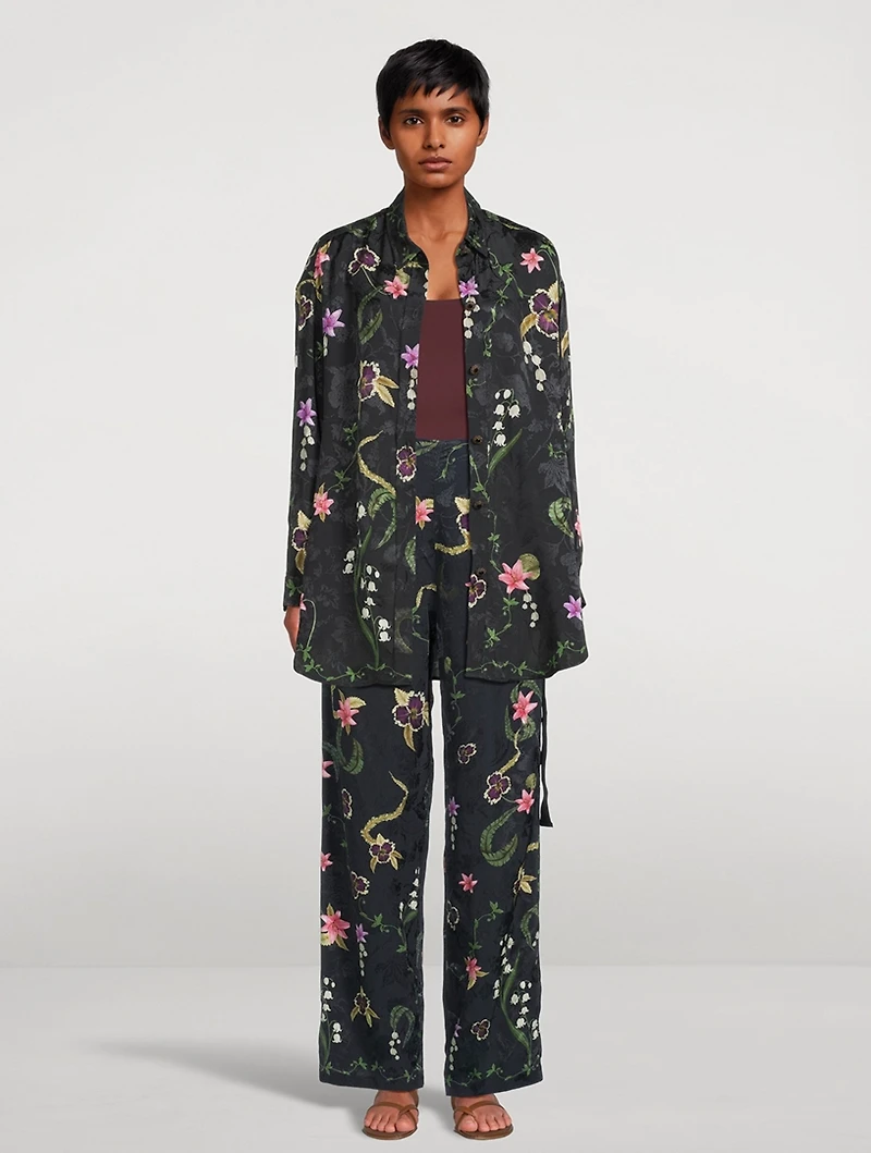 Memoria Tesoro Floral Jacquard Wide-Leg Trousers