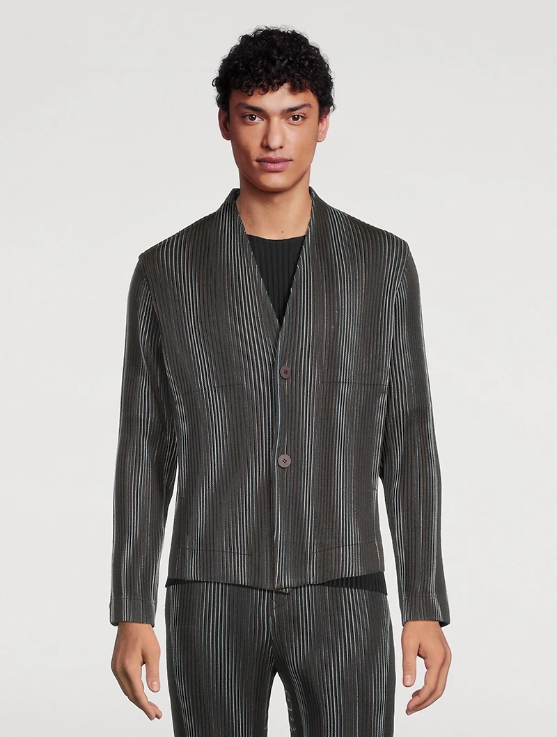 Tweed Pleats Collarless Jacket