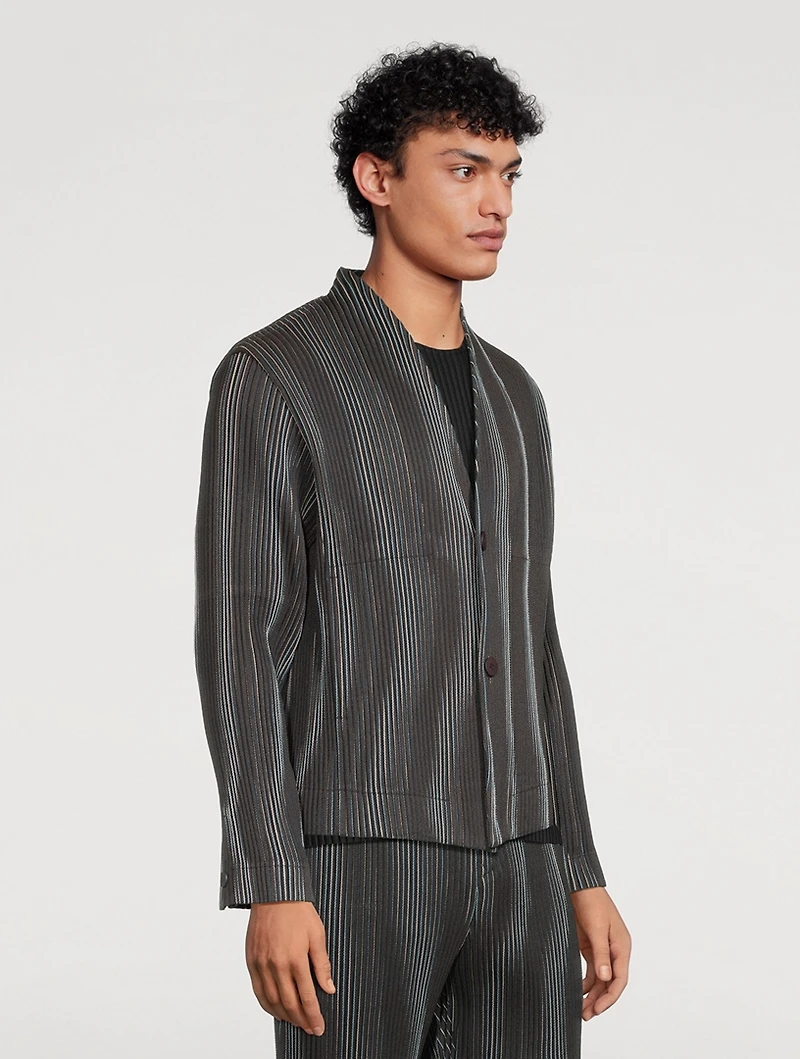 Tweed Pleats Collarless Jacket