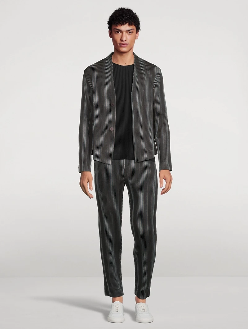 Tweed Pleats Collarless Jacket