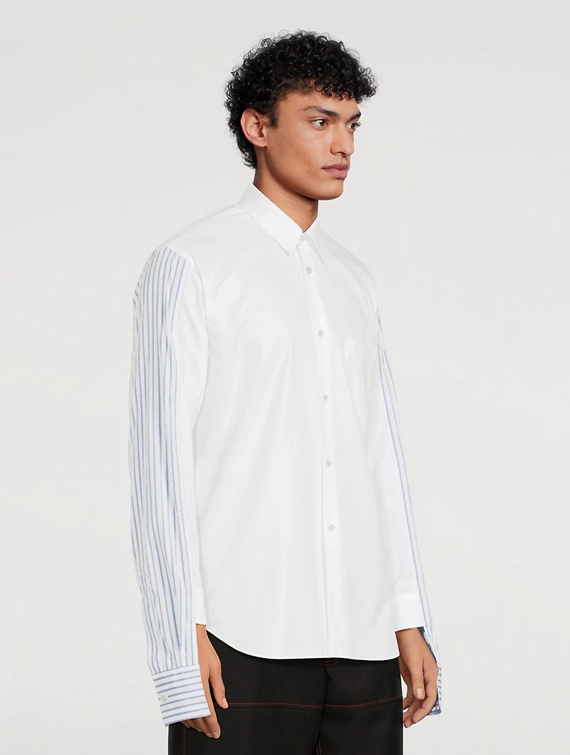 Cotton Poplin Shirt With Striped Sleeve