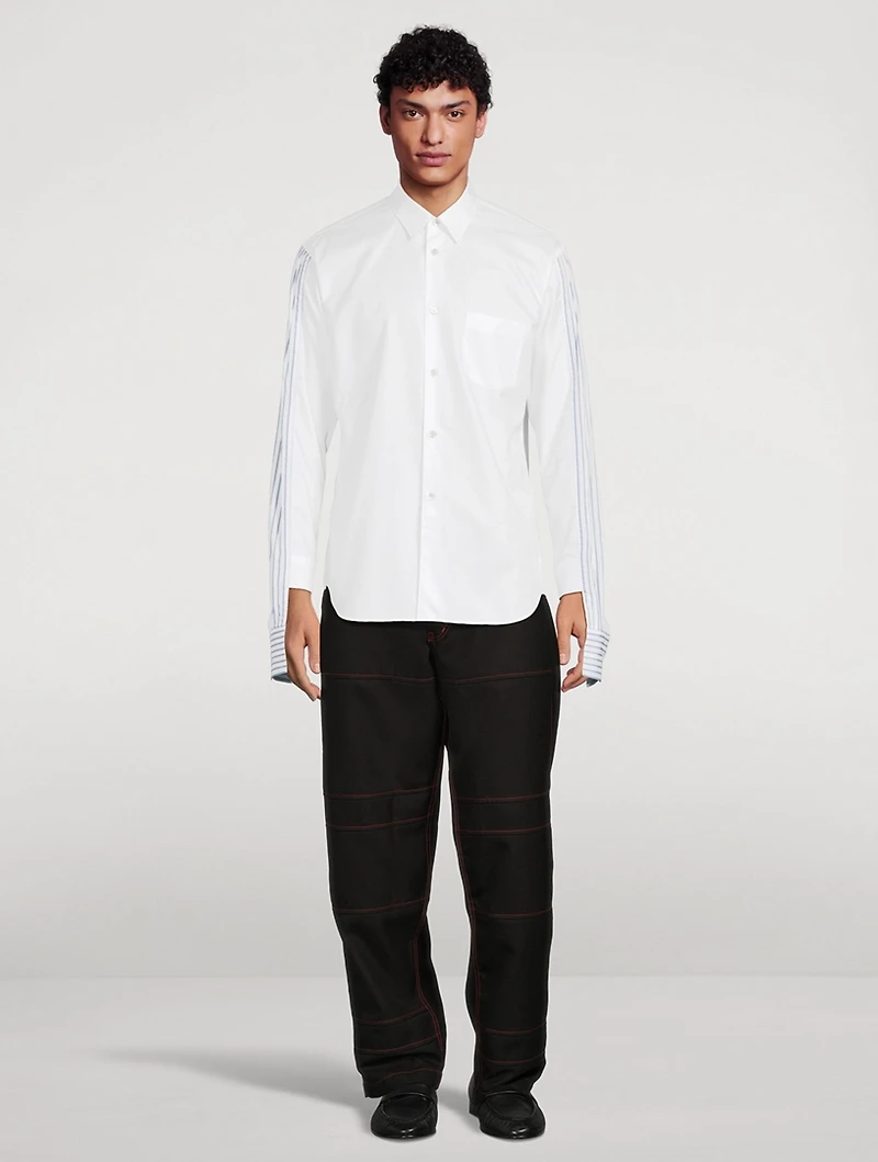 Cotton Poplin Shirt With Striped Sleeve