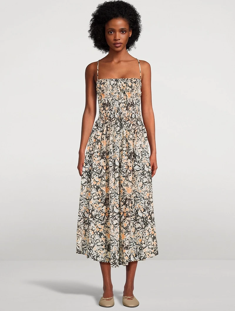 Ava Cotton Midi Dress Marbled Print