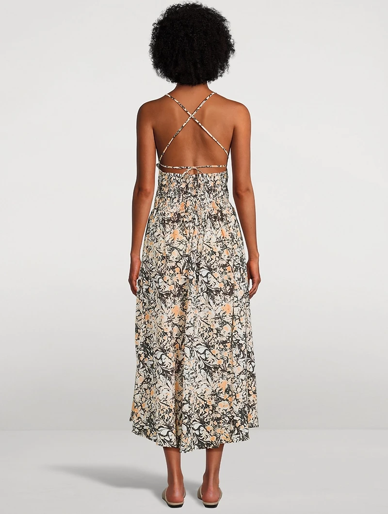Ava Cotton Midi Dress Marbled Print