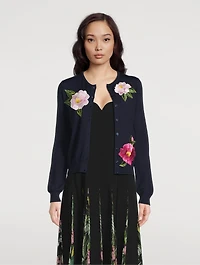 Camellia Embroidered Wool Cardigan