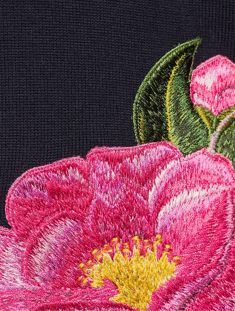 Camellia Embroidered Wool Cardigan