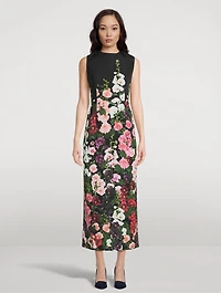 Faille Column Dress Hollyhocks Print