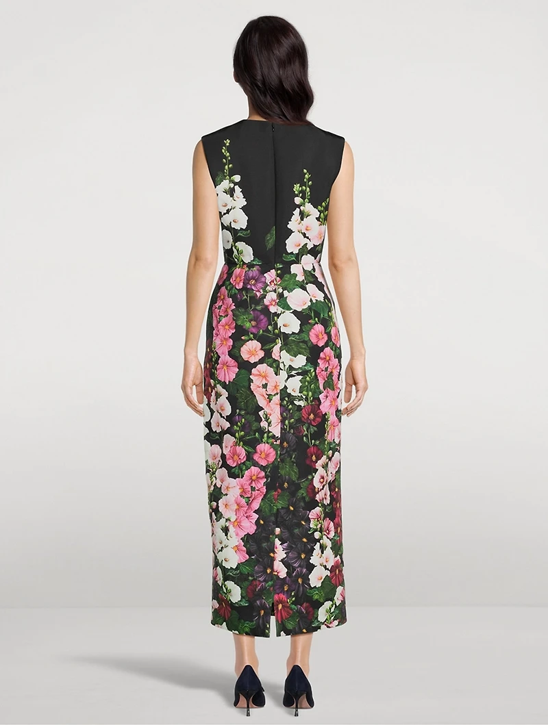 Faille Column Dress Hollyhocks Print