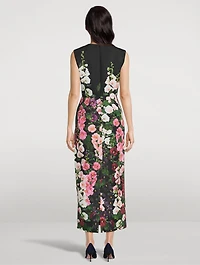 Faille Column Dress Hollyhocks Print