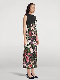 Faille Column Dress Hollyhocks Print