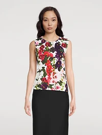 Knit Tank Top Hollyhocks Print