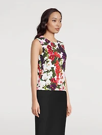 Knit Tank Top Hollyhocks Print