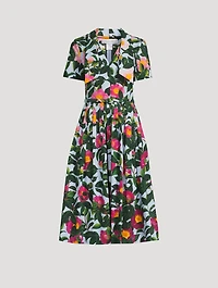 Tie-Neck Belted Midi Dress Camellia Print