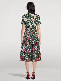 Tie-Neck Belted Midi Dress Camellia Print