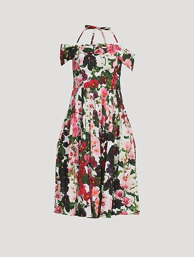 Off-The-Shoulder Midi Dress Hollyhocks Print