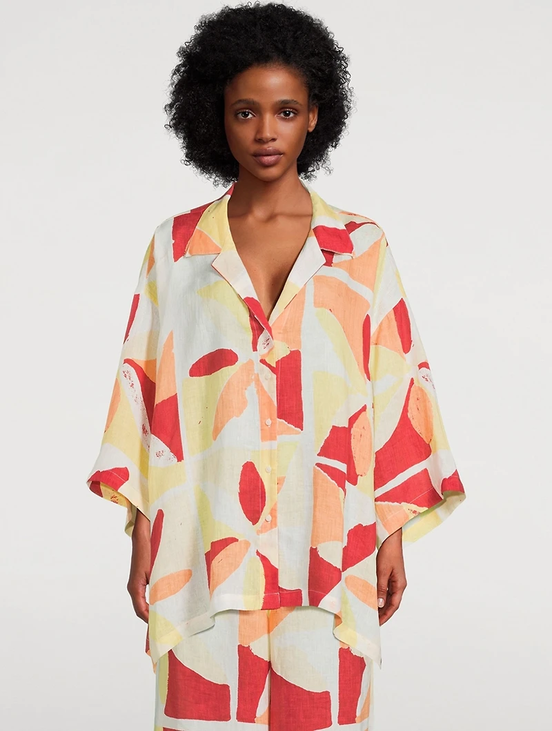 Linen Shirt Sunset Tile Print