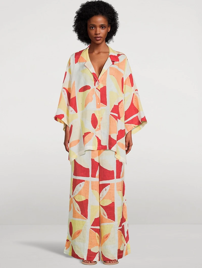 Linen Shirt Sunset Tile Print